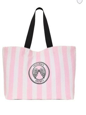Victoria's Secret Pink and White Striped Tote Bag with Black Handles brand new